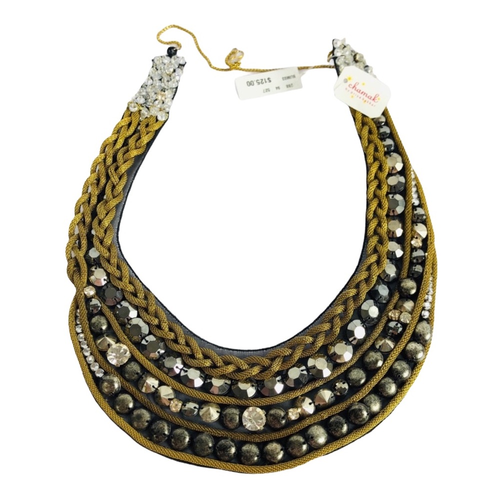 Necklace Chamk Bib Brass Bead Sewn exposed back